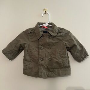 Baby GAP 0-6 Months Olive Green Double Breasted Utility Jacket Buttons Lined